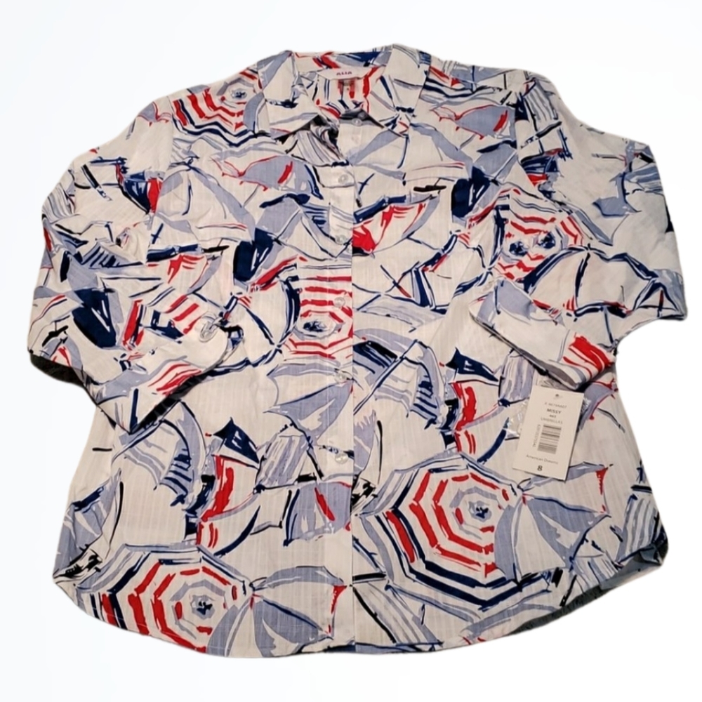 Alia American Dreams Umbrella Red White Blue Button Up Shirt Size 6 and 8 NWT